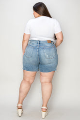 Judy Blue Full Size High Waist Rhinestone Decor Denim Shorts OutfitFlow